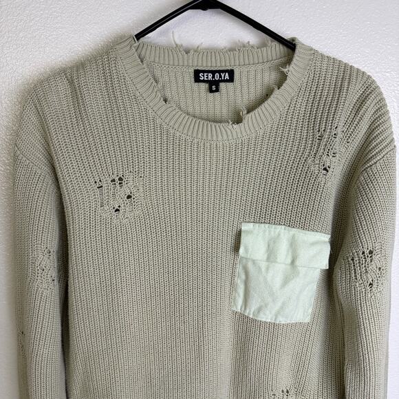 SER.O.YA Devlin Sweater Womens Small Sage Pullover Distressed Pullover Grunge * - Picture 6 of 11